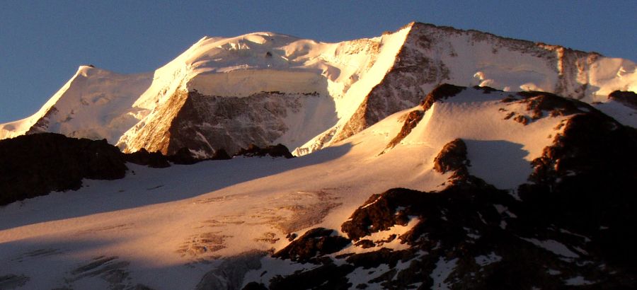 Sunrise on Piz Palue in the Bernina Range from Diavolezza in the Italian Alps