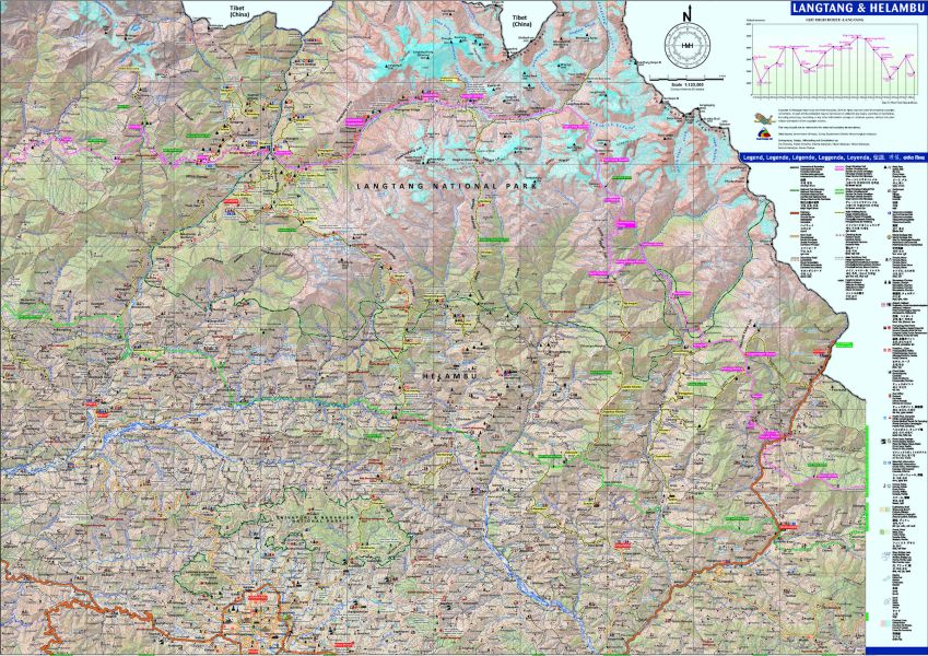 Map of Great Himalayan Trail through the Langtang Himal Region