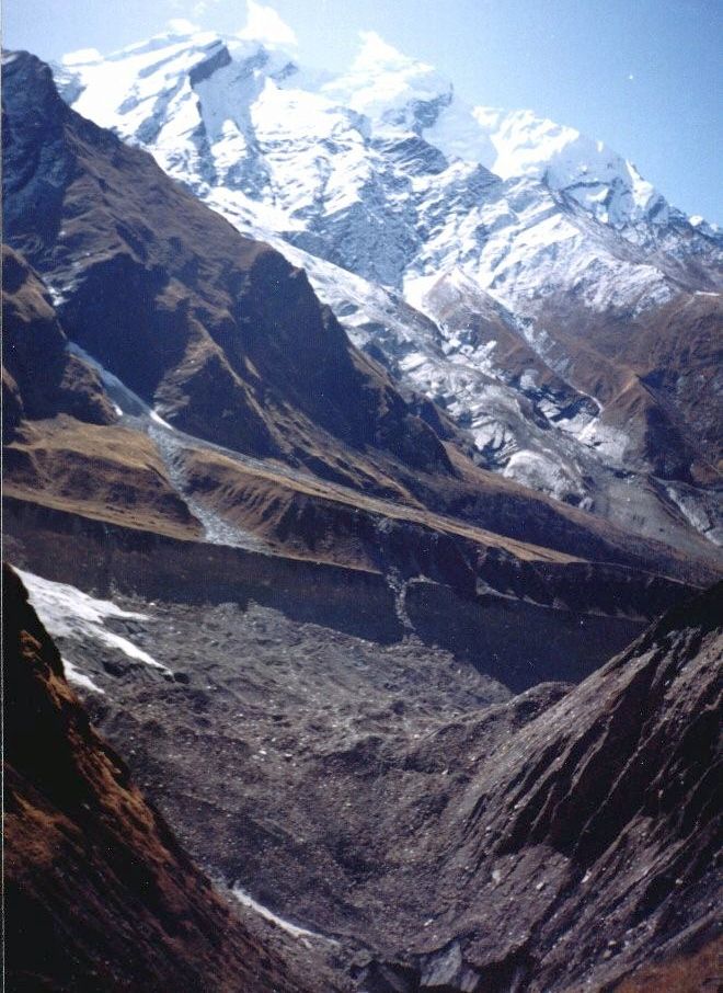 View back to Italian Base Camp and Mt.Manapati on route to Chonbarden Glacier