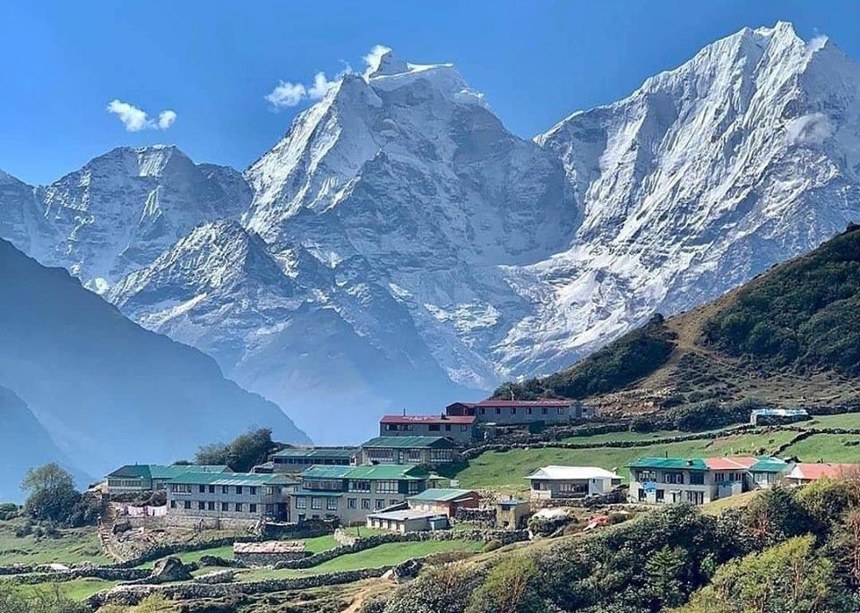 Mount Thamserku and Mount Kang Taiga above Dole Village