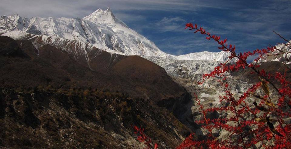 Mount Manaslu on route from Samagaon to Samdu in the Buri Gandaki Valley