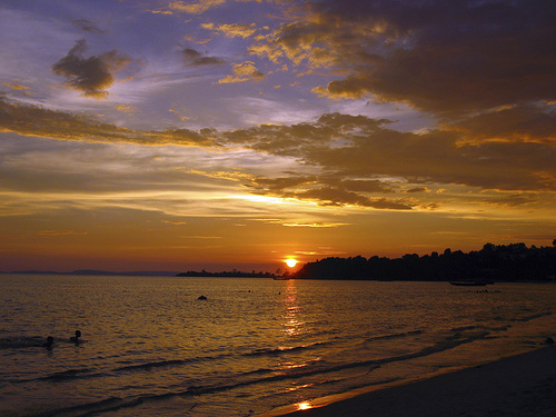 Sunset on Serendipity Beach at Sihanoukville in Southern Cambodia