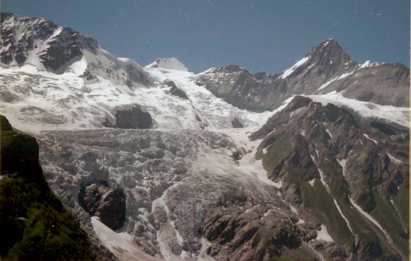 Eiger East Face and Monch on route to Strahlegg Hut