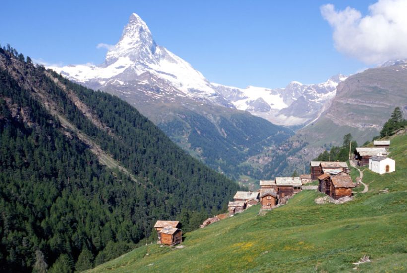 The Matterhorn ( 4484m ) above Zermatt in the Valais Region of the Swiss Alps