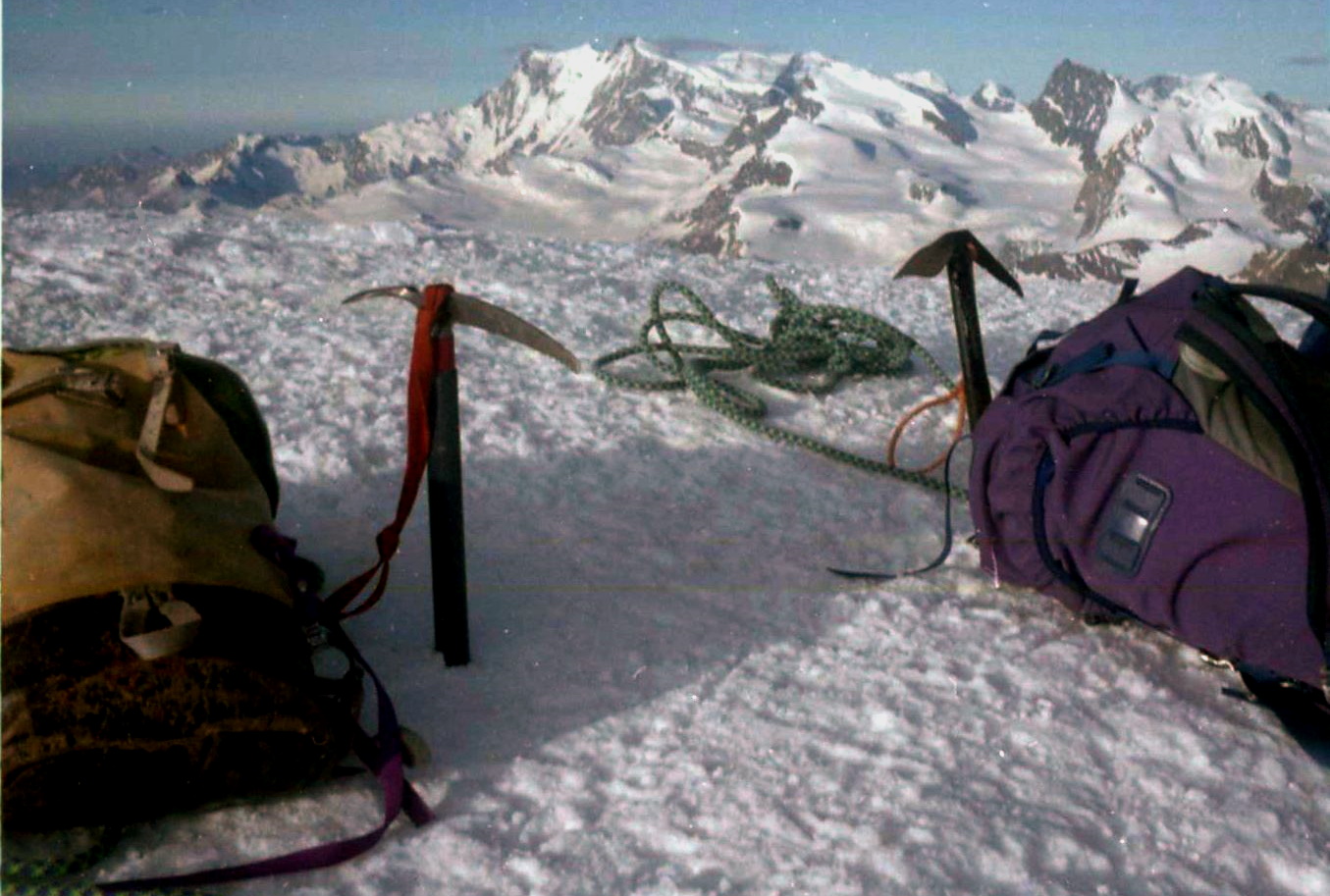 Monte Rosa, Strahlhorn and Rimpfischhorn from Weissmies