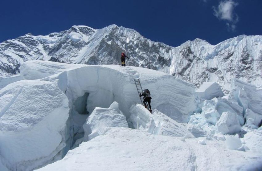 Ascending the Khumbu Ice Fall on the South Col Route for Mount Everest