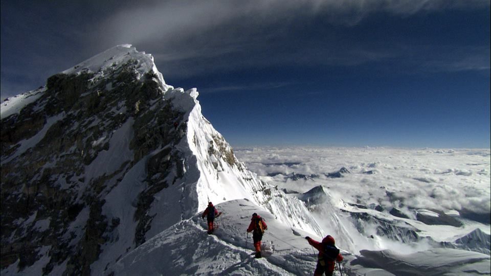 Climbers on ascent of Mount Everest