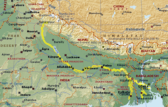 Map of the Ganga / Ganges / Padma River in the Indian Sub-continent