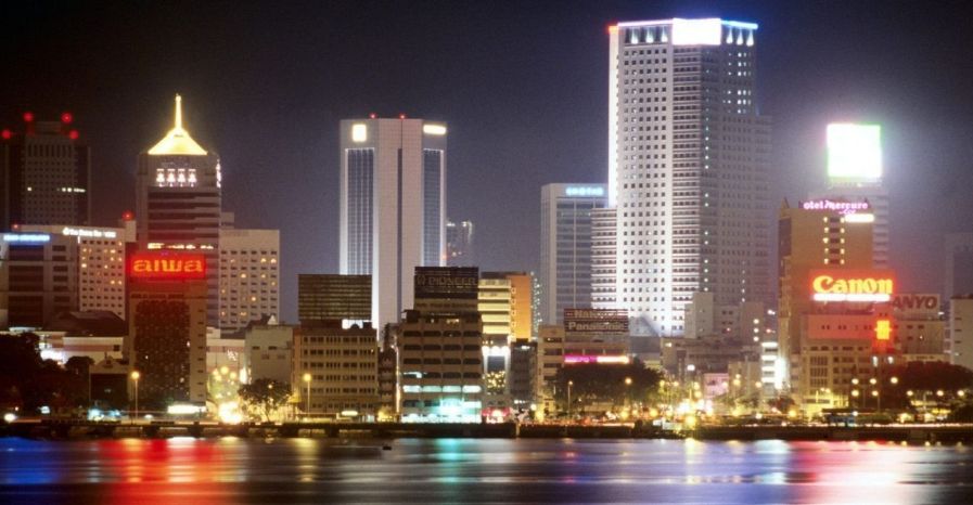 Johore Bahru waterfront illuminated at night