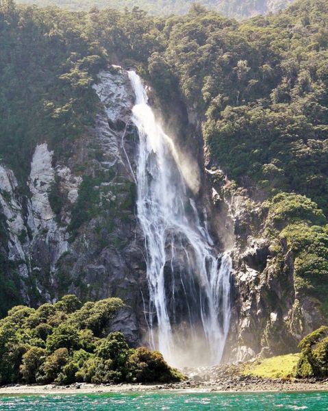 Lady Bowen Waterfall at Milford Sound in the South Island of New Zealand