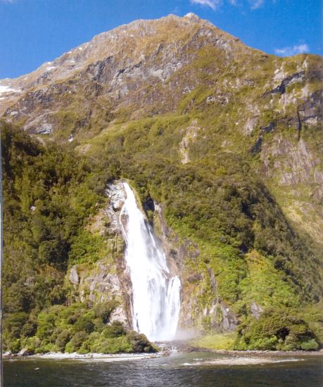 Lady Bowen Waterfall at Milford Sound in the South Island of New Zealand