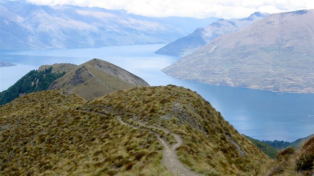 Southern Alps from Ben Lomond above Queenstown in South Island of New Zealand