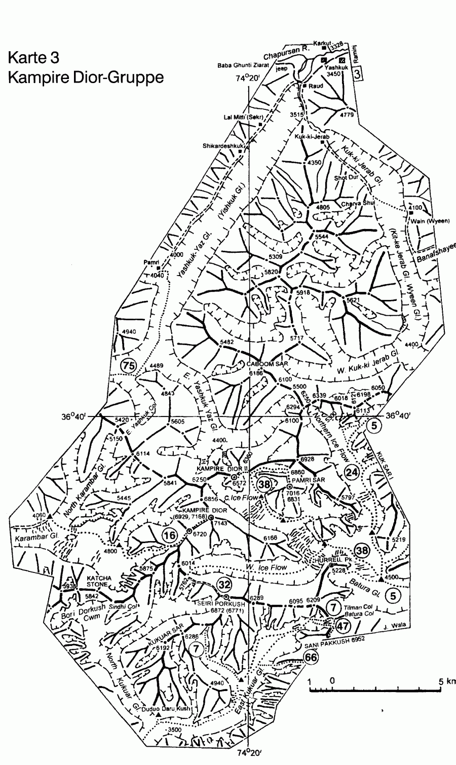 Map of the Kampire Dior and Pamri Sar Region of the Pakistan Karakorum