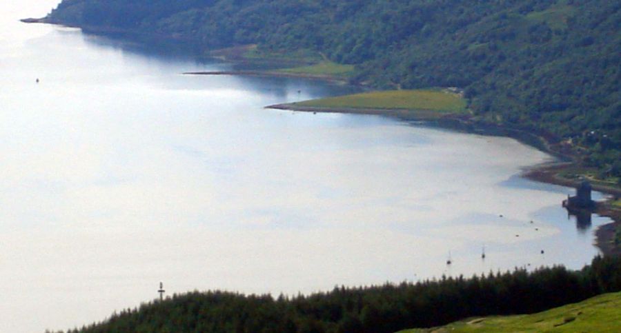 Carrick Castle on Loch Goil on ascent of Beinn Bheula