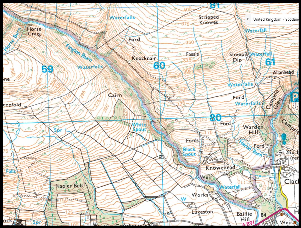 Map of Fin Glen in the Campsie Fells