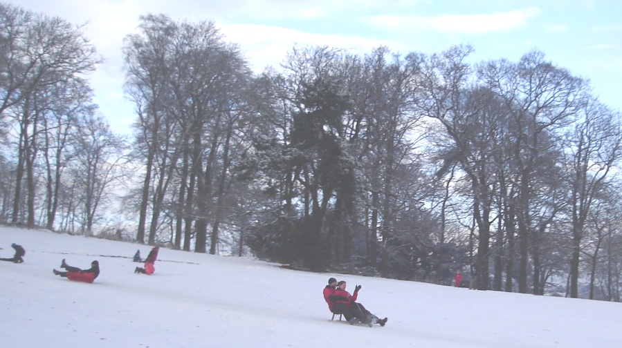 Sledging at Kilmardinny Loch in winter