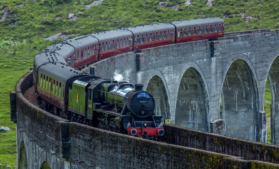 "The Jacobite" on Glenfinnan Viaduct in Lochaber in Western Scotland