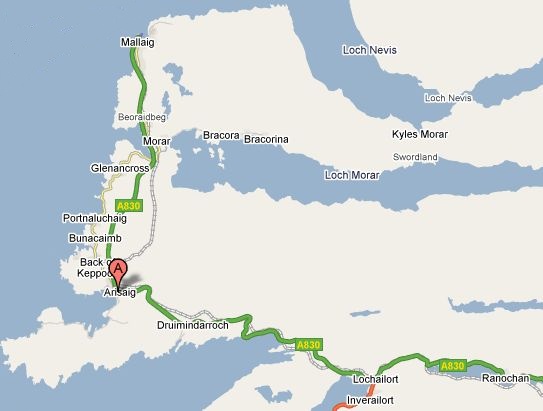 Map of Arisaig and Loch Ailort region on the West Coast of Scotland