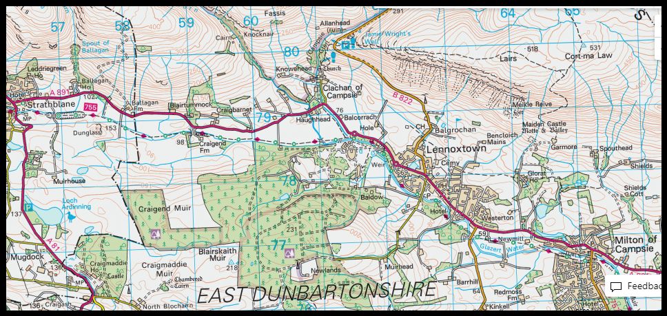 Map of the Strathkelvin Railway Path from Strathblane to Milton of Campsie