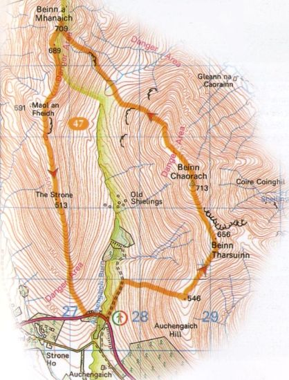 Route Map for Beinn Chaorach in the Luss Hills above Loch Lomond