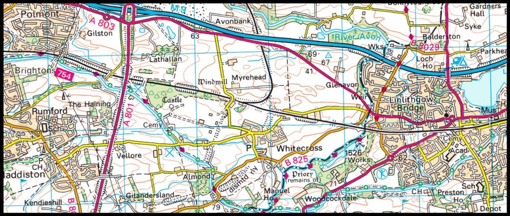 Map of the Union Canal from Falkirk to Linlithgow