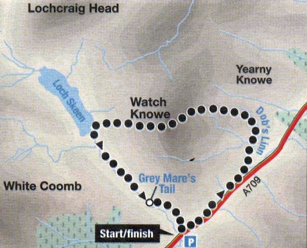 Map of a Circular Walk to the Grey Mare's Tail Waterfall