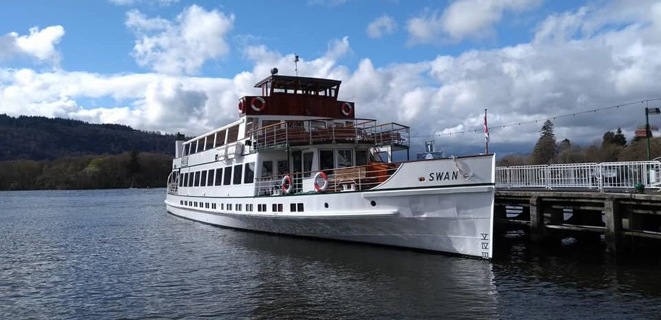 Cruise Boat on Lake Windermere at Bowness in the Lake District of NW England