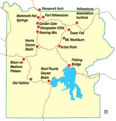 Map of attractions in Yellowstone National Park