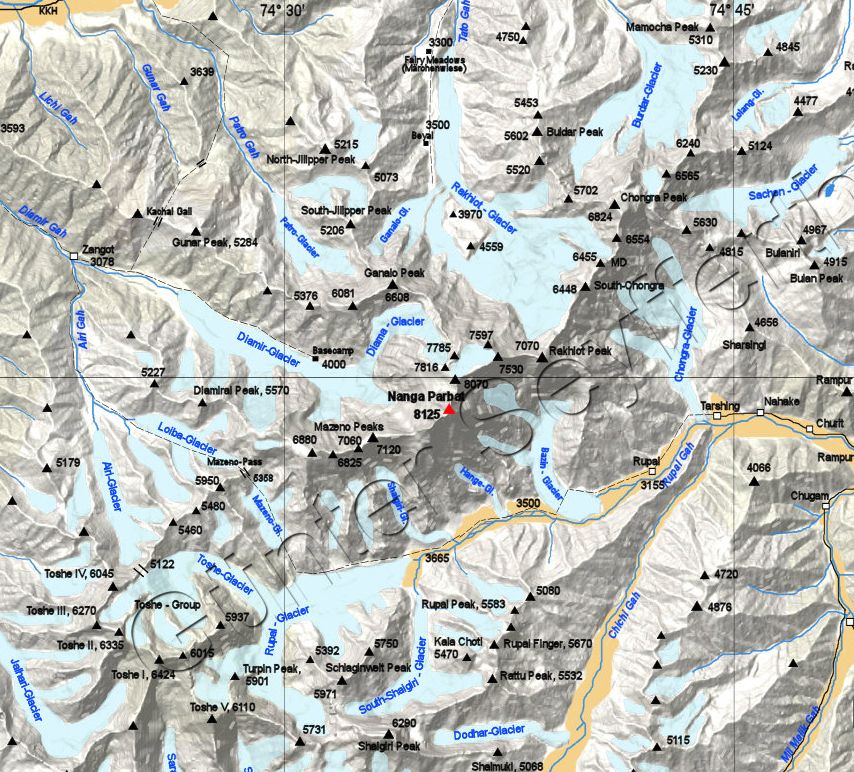 Map of the Nanga Parbat Region of the Pakistan Karakorum